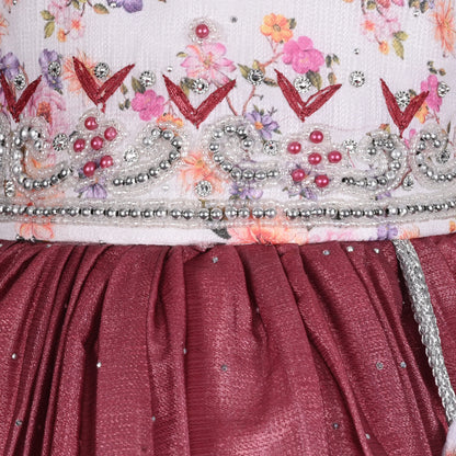 Elegant Kids Floral Party Dress – Art Silk Fabric | Embroidered Bodice | Puff Sleeves Occasion Wear