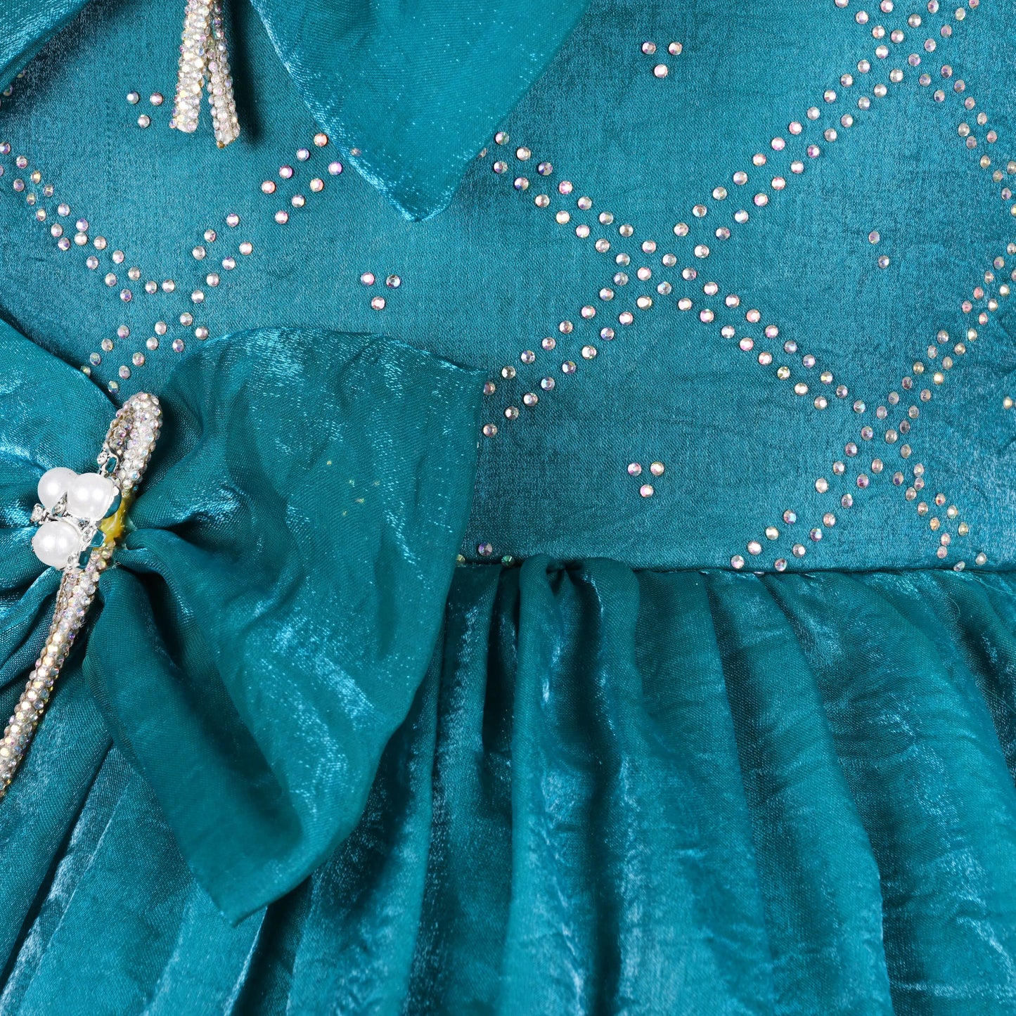 Girls Satin Party Dress with Bow Detail & Embellished Design | Premium Kids Festive Wear