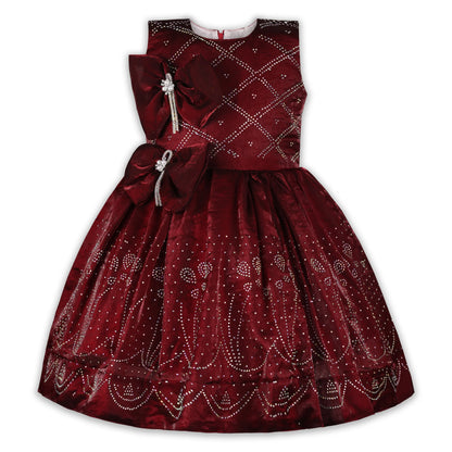 Girls Satin Party Dress with Bow Detail & Embellished Design | Premium Kids Festive Wear