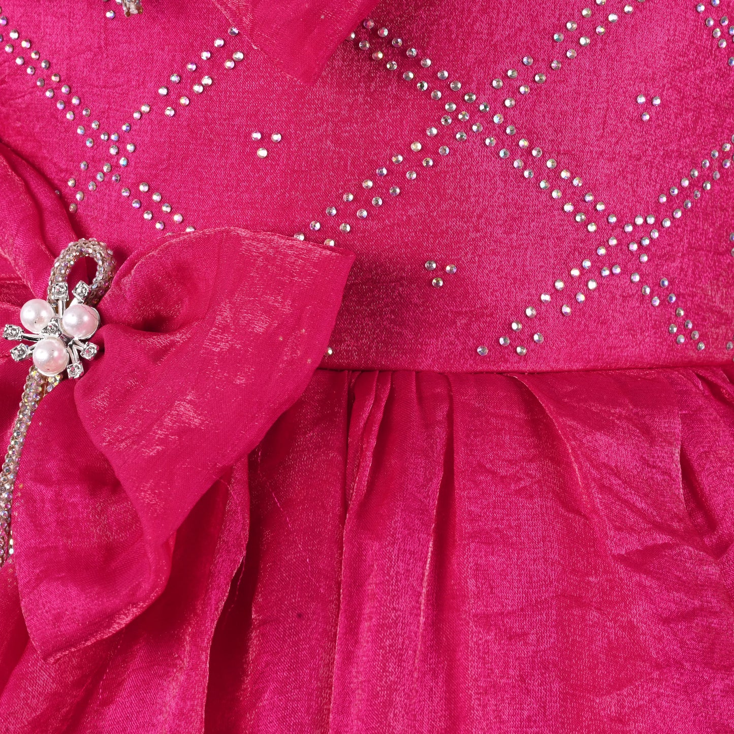 Girls Satin Party Dress with Bow Detail & Embellished Design | Premium Kids Festive Wear