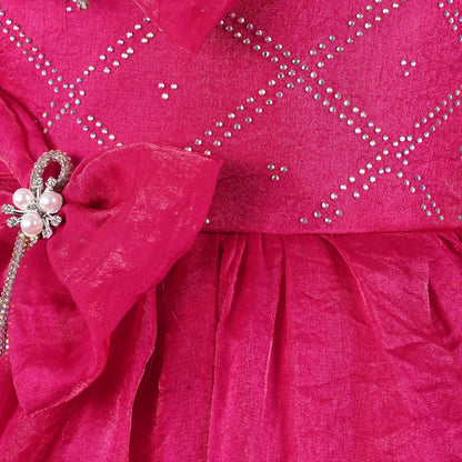 Girls Satin Party Dress with Bow Detail & Embellished Design | Premium Kids Festive Wear
