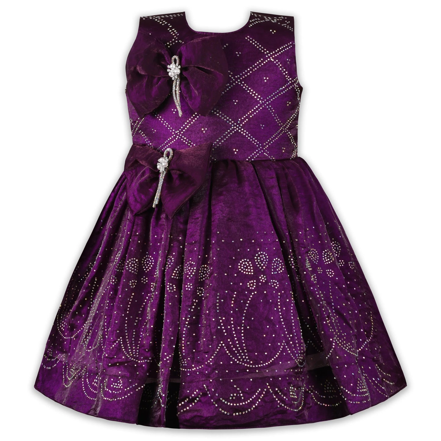 Girls Satin Party Dress with Bow Detail & Embellished Design | Premium Kids Festive Wear