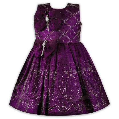 Girls Satin Party Dress with Bow Detail & Embellished Design | Premium Kids Festive Wear