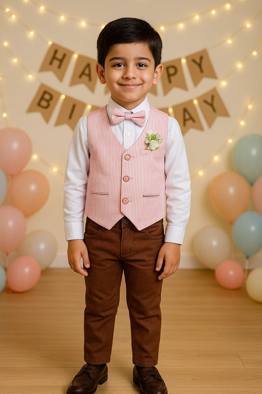 Boys 3 piece strip clothing set with bow tie