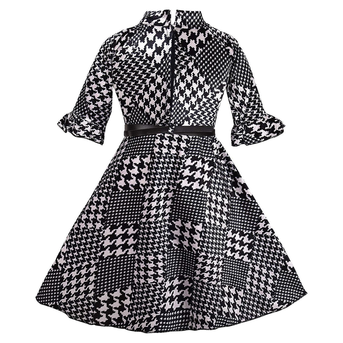 Girls Printed Flared Sleeve Casual Dress with Belt
