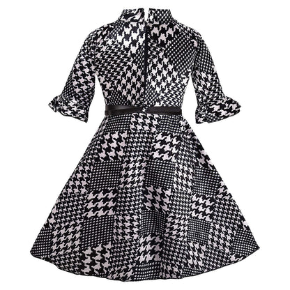 Girls Printed Flared Sleeve Casual Dress with Belt