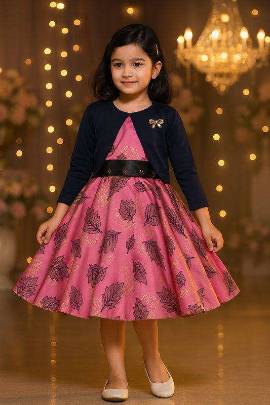 Girls Full Sleeve Floral Print Fit and Flare Frock Dress