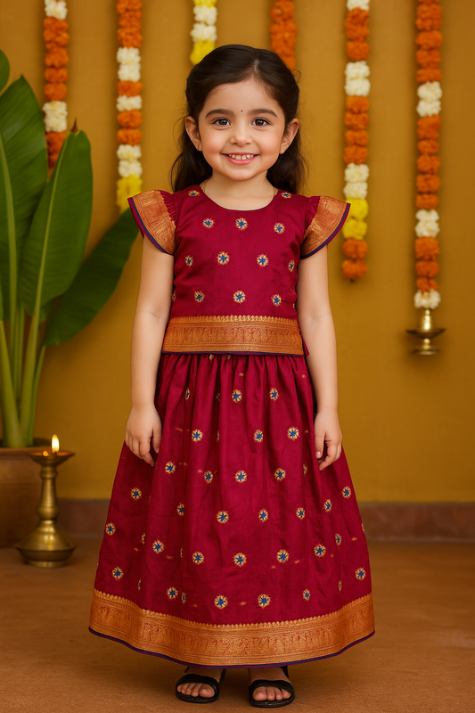 Girl's Traditional Art Silk Stitched Lehenga Choli for Girls-gc203mrn
