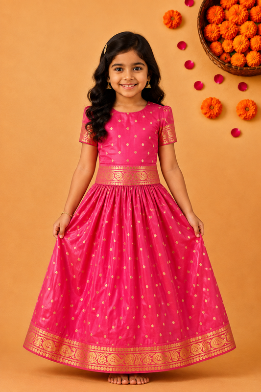 Girls Woven Design Ethnic Skirt Top Set
