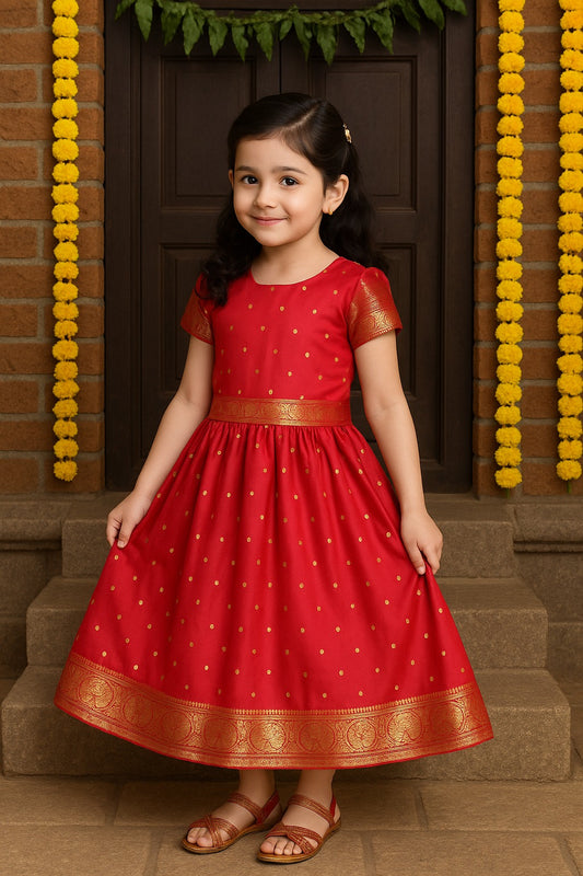Girls Silk Lace Border Skirt and Top Set