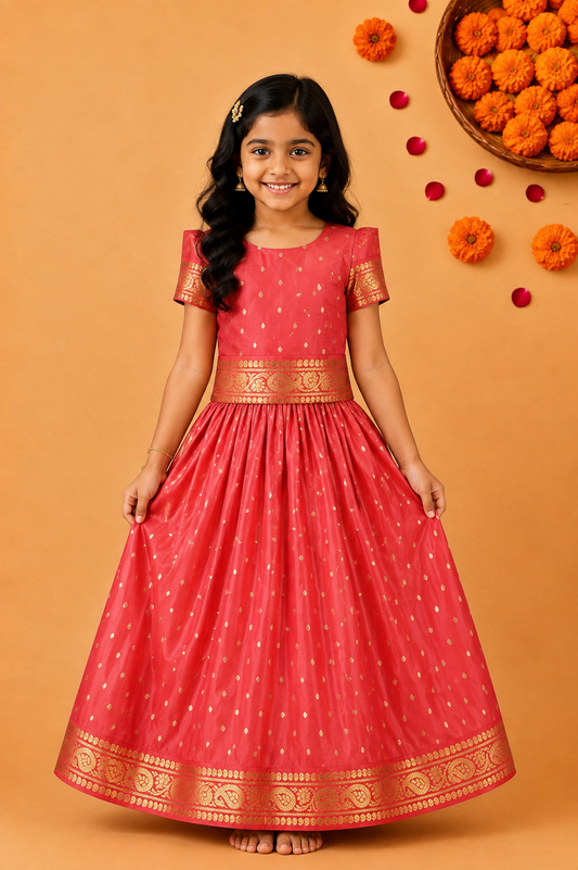 Girls Woven Design Pleated Skirt Set