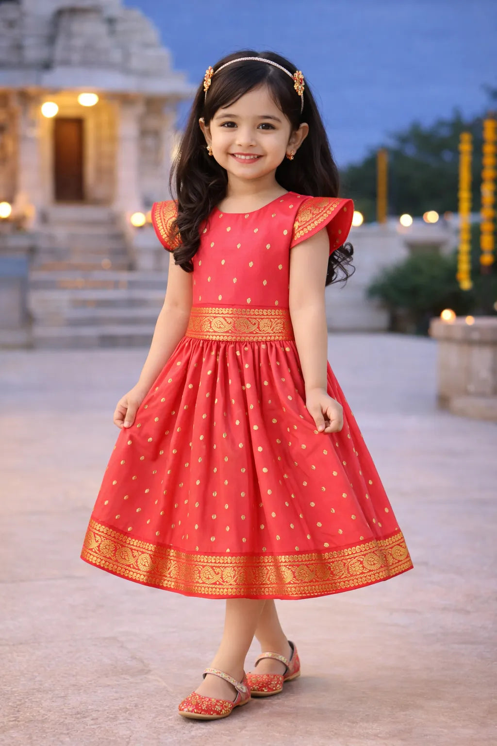 Girls Woven Design Pleated Skirt Set