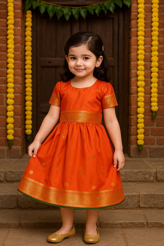 Girls Zari Woven Pattu Pavadai Choli Skirt Set