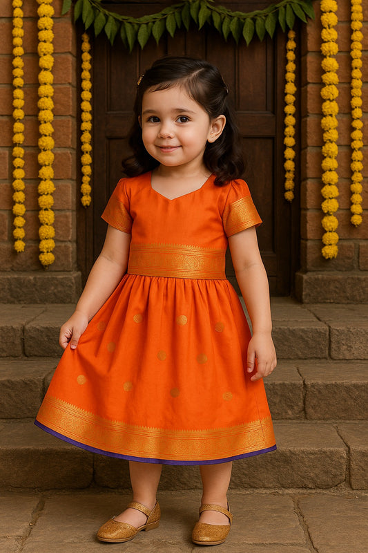 Girls Zari Woven Pattu Pavadai Choli Skirt Set