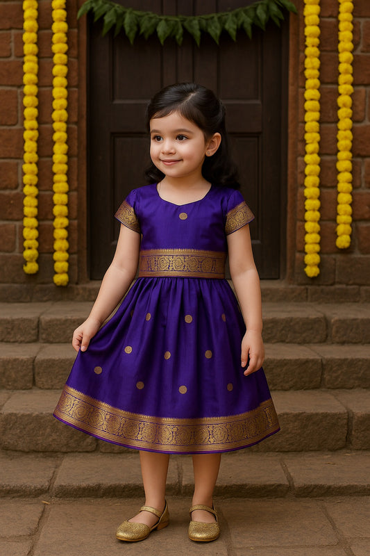Girls Zari Woven Pattu Pavadai Choli Skirt Set