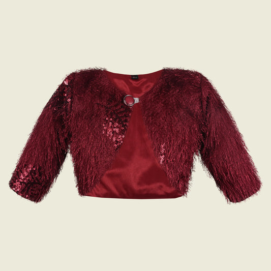 Baby Girls Party Wear Faux Fur Sequins Shrug | Festive & Birthday Outfit Layer