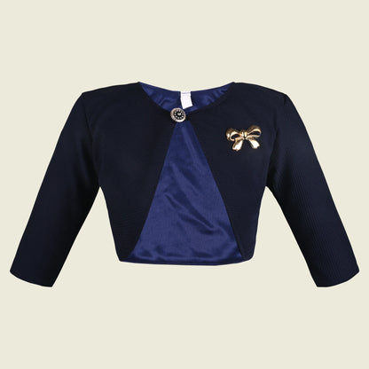 Baby Girls Velvet Party Wear Shrug | Stylish Bolero Jacket with Bow Brooch