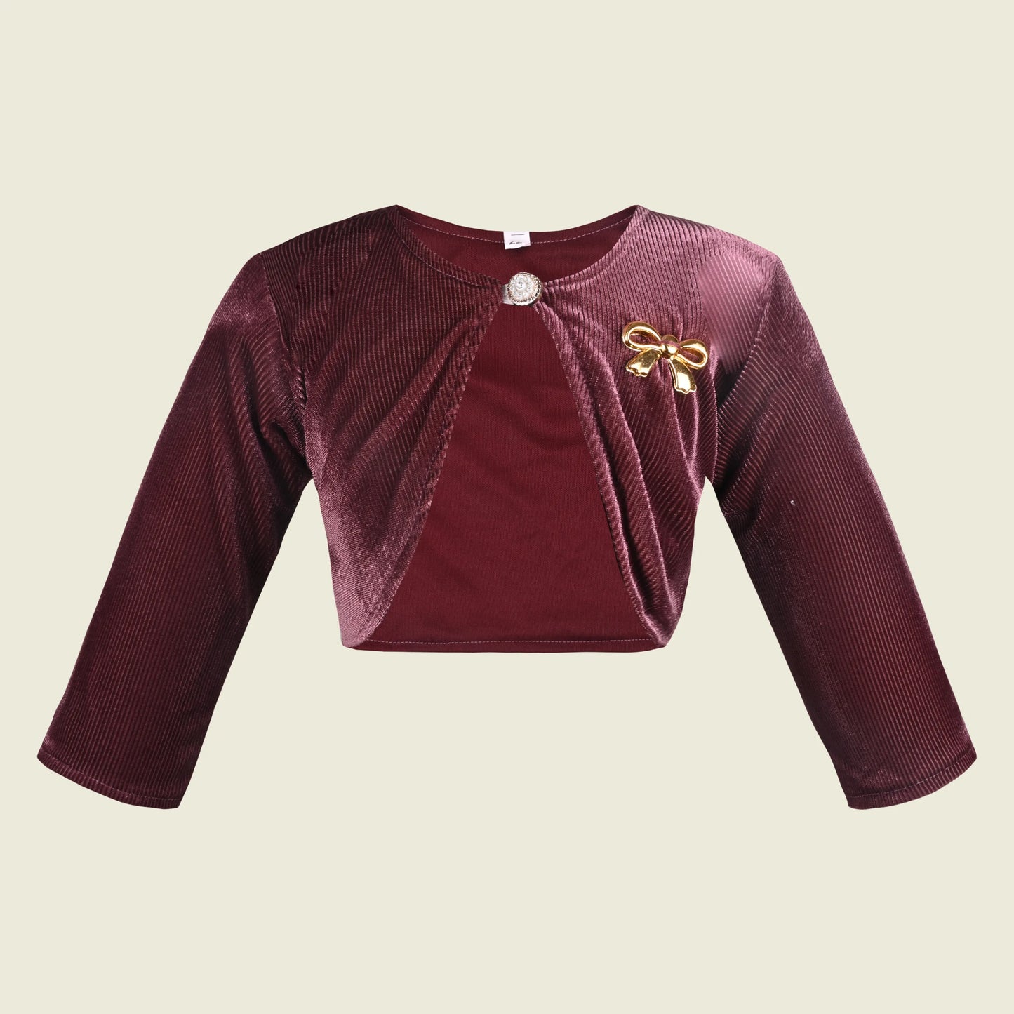 Baby Girls Velvet Party Wear Shrug | Stylish Bolero Jacket with Bow Brooch