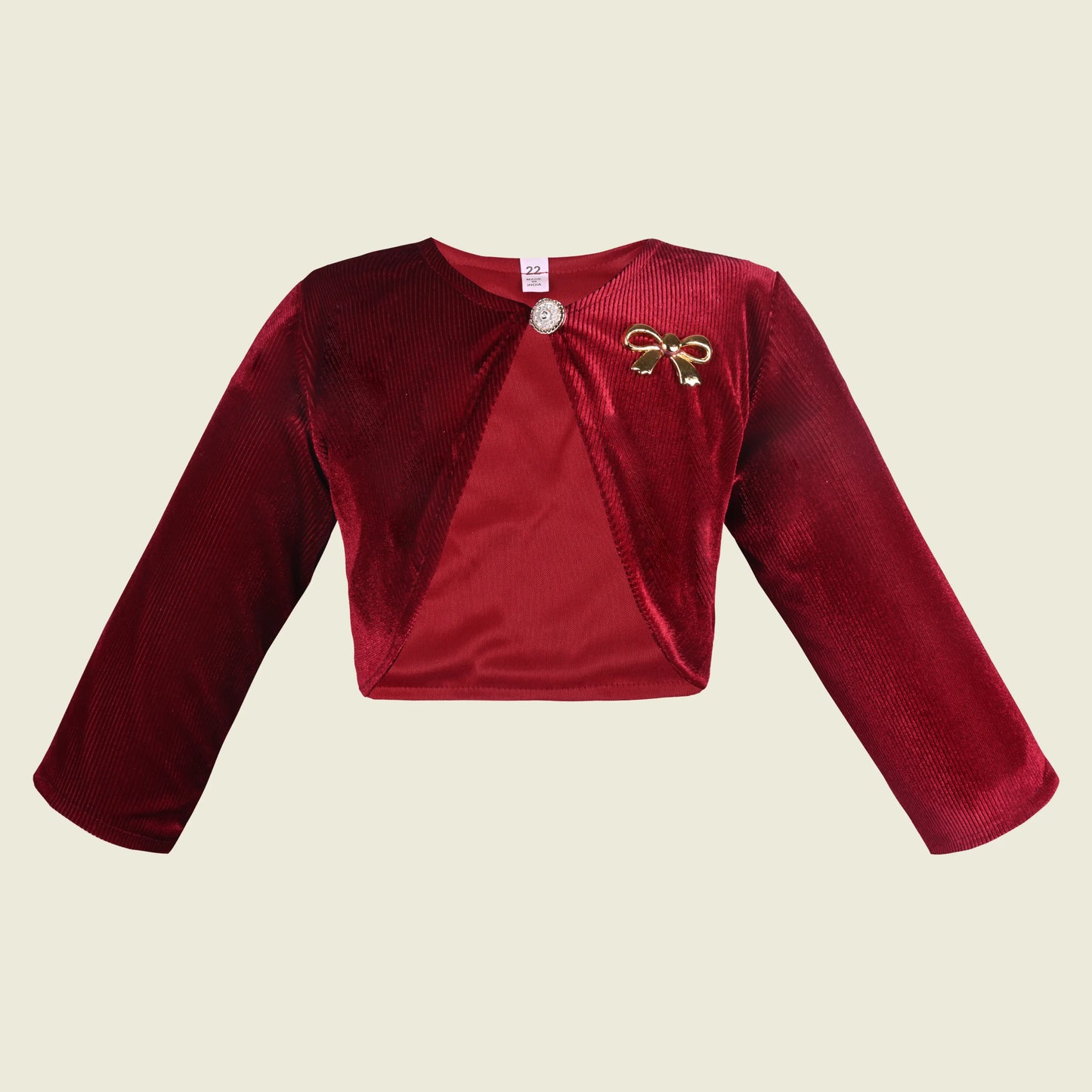 Baby Girls Velvet Party Wear Shrug | Stylish Bolero Jacket with Bow Brooch