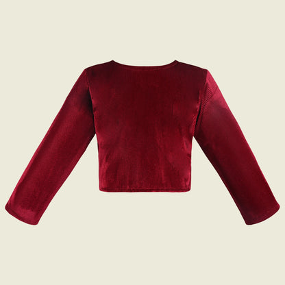 Baby Girls Velvet Party Wear Shrug | Stylish Bolero Jacket with Bow Brooch