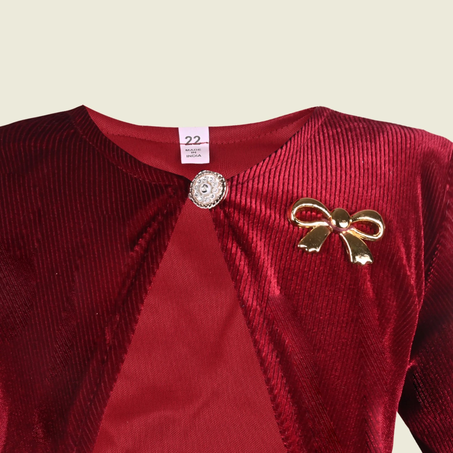 Baby Girls Velvet Party Wear Shrug | Stylish Bolero Jacket with Bow Brooch