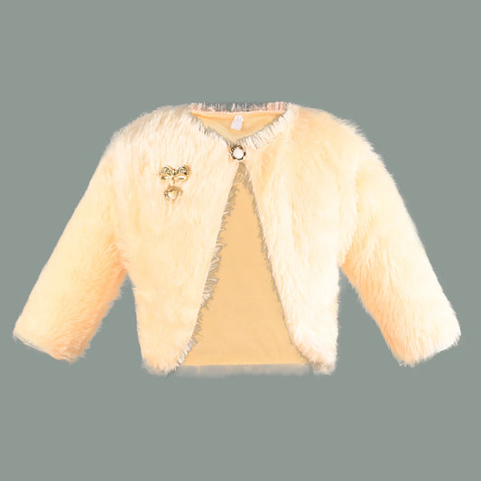 Baby Girls Fur Shrug | Soft Faux Fur Winter Jacket | Full Sleeves | Party & Festive Layering