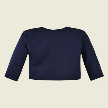 Baby Girls Satin Party Shrug | Elegant Navy Blue Satin Jacket with Bow Brooch | Wedding, Festive & Birthday Wear