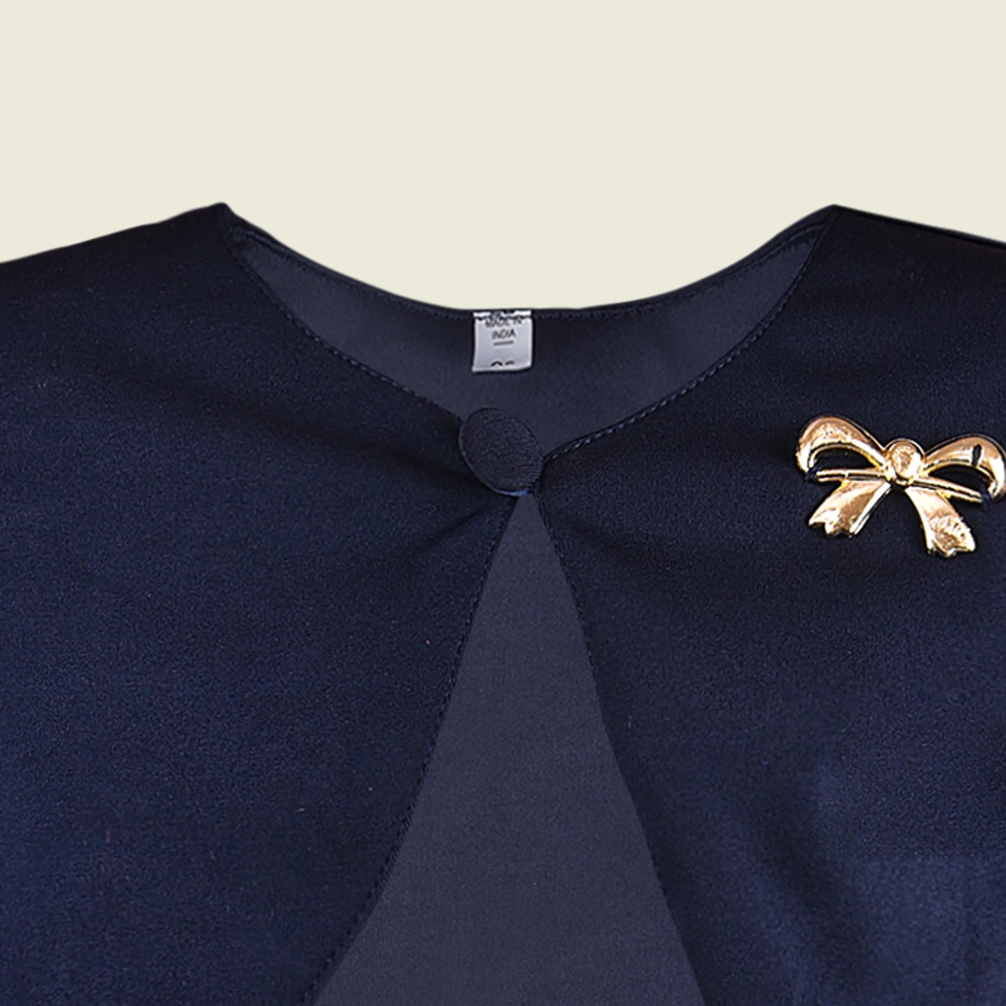 Baby Girls Satin Party Shrug | Elegant Navy Blue Satin Jacket with Bow Brooch | Wedding, Festive & Birthday Wear