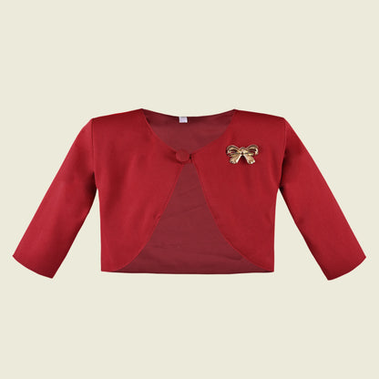 Baby Girls Satin Party Shrug | Elegant Navy Blue Satin Jacket with Bow Brooch | Wedding, Festive & Birthday Wear