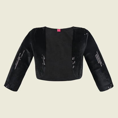 Baby Girls Velvet Party Shrug | Black Velvet Sequin Jacket for Gowns & Ethnic Dresses | Wedding & Festive Wear