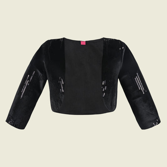 Baby Girls Velvet Party Shrug | Black Velvet Sequin Jacket for Gowns & Ethnic Dresses | Wedding & Festive Wear