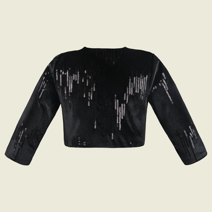 Baby Girls Velvet Party Shrug | Black Velvet Sequin Jacket for Gowns & Ethnic Dresses | Wedding & Festive Wear