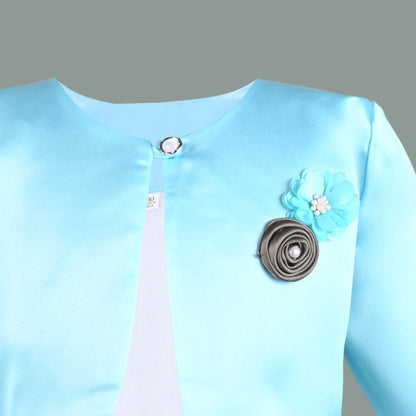 Baby Girls Satin Party Shrug | Light Blue Ruffle Sleeve Jacket for Gowns & Frocks | Wedding & Festive Wear