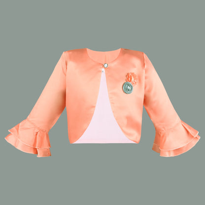 Baby Girls Satin Party Shrug | Light Blue Ruffle Sleeve Jacket for Gowns & Frocks | Wedding & Festive Wear
