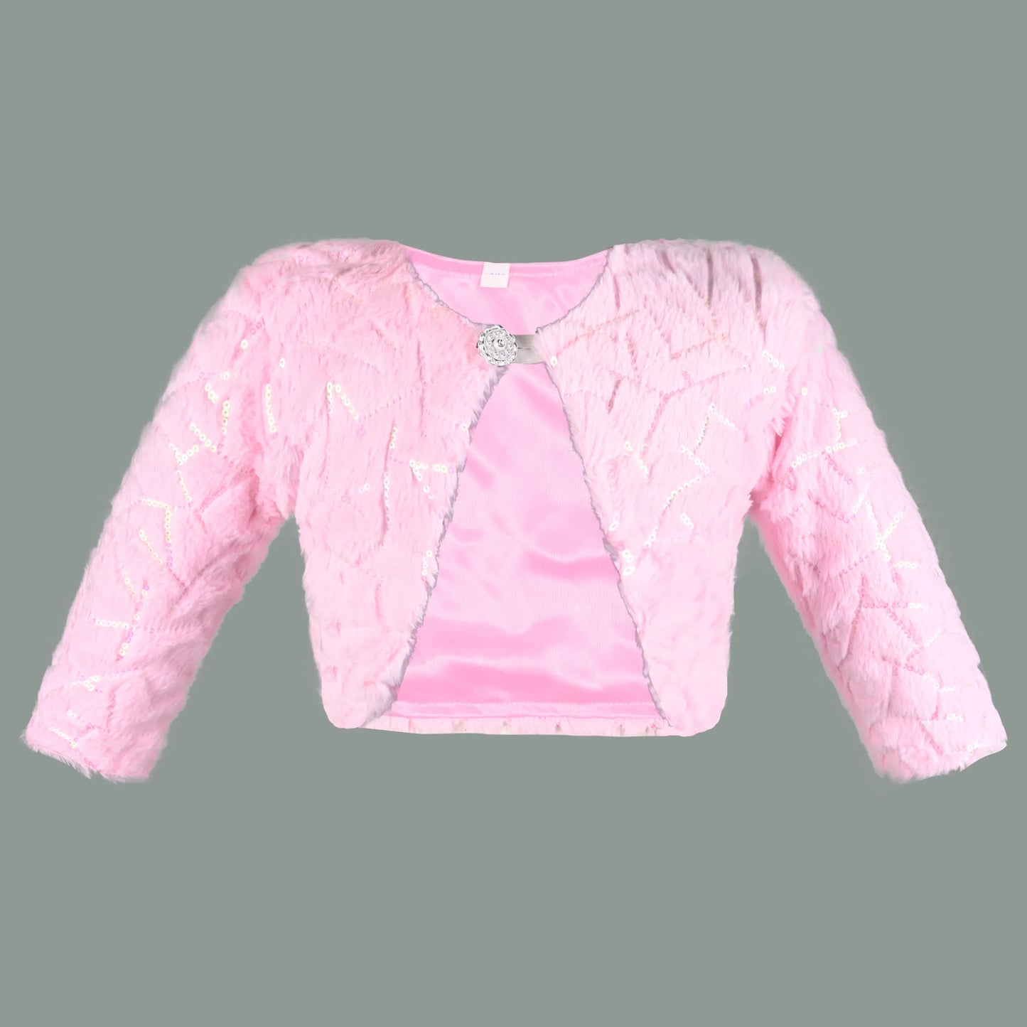 Baby Girls Fur Party Wear Shrug | Soft Faux Fur Jacket with Sequins | Winter Wedding & Festive Outfit