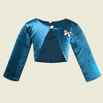 Baby Girls Satin Party Wear Shrug | Elegant Satin Jacket with Bow Brooch | Wedding & Festive Layering