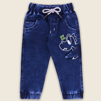 Boys Cartoon Embroidered Elastic Jeans