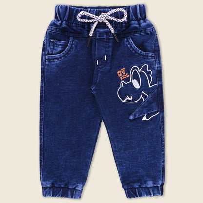 Boys Cartoon Embroidered Elastic Jeans