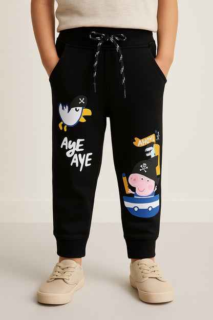 Boys Cartoon Print Elastic Cotton Casual Joggers
