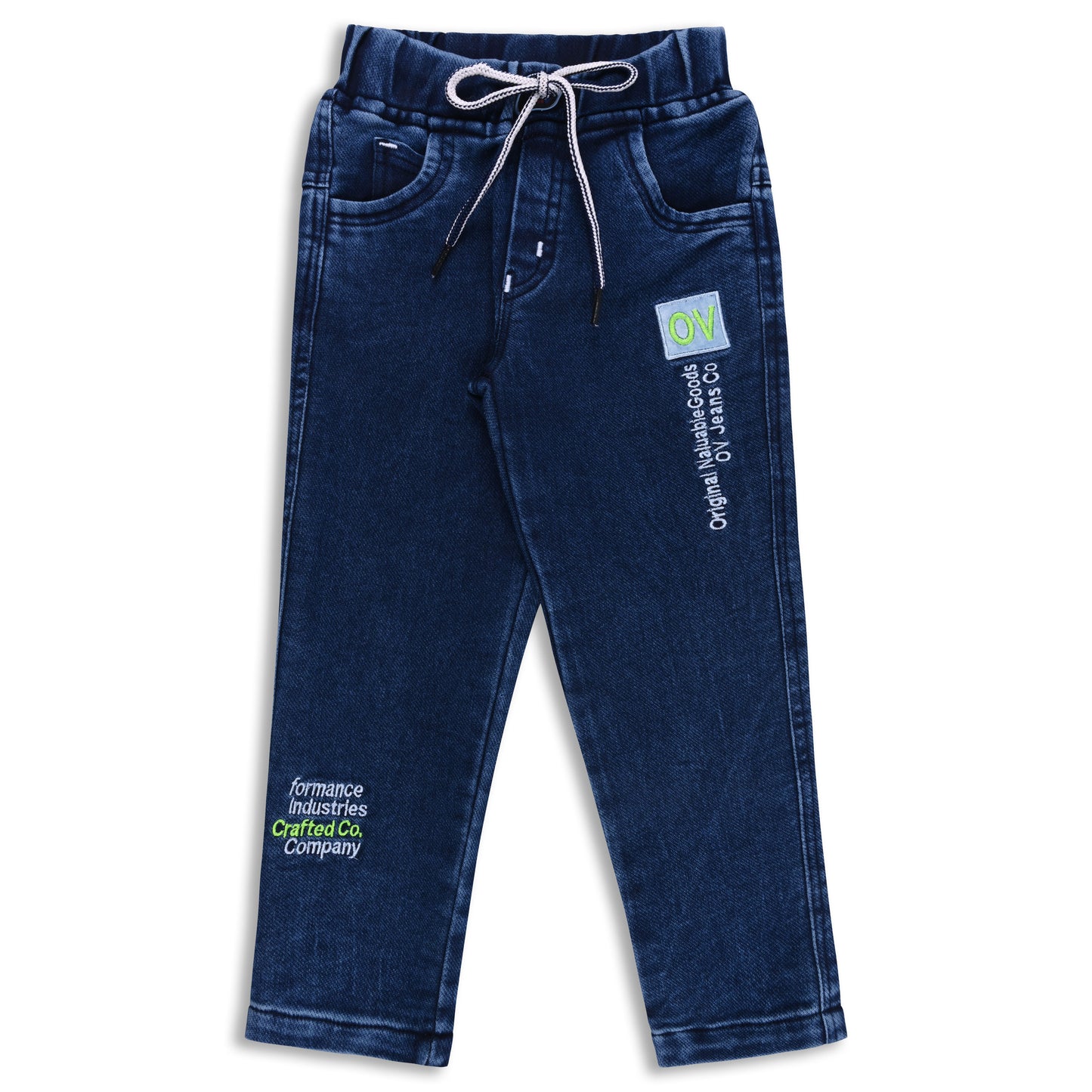 Boys’ Denim Regular Pants with Drawstring Waist & Printed Pattern – Full Length