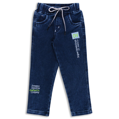Boys’ Denim Regular Pants with Drawstring Waist & Printed Pattern – Full Length