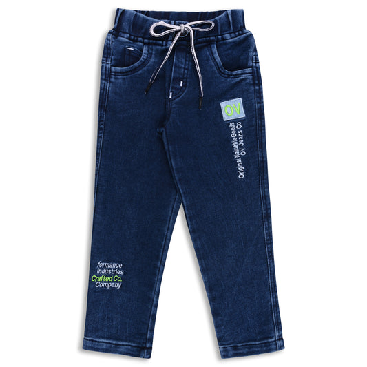 Boys’ Denim Regular Pants with Drawstring Waist & Printed Pattern – Full Length