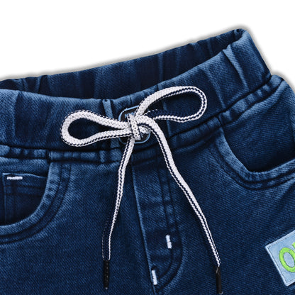 Boys’ Denim Regular Pants with Drawstring Waist & Printed Pattern – Full Length