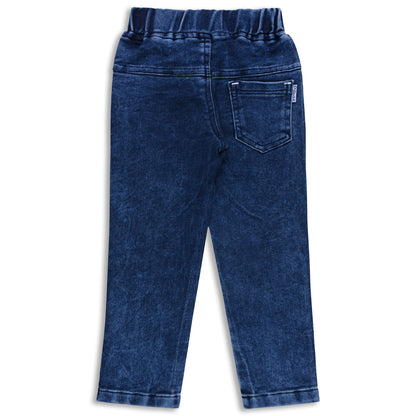 Boys’ Denim Regular Pants with Drawstring Waist & Printed Pattern – Full Length