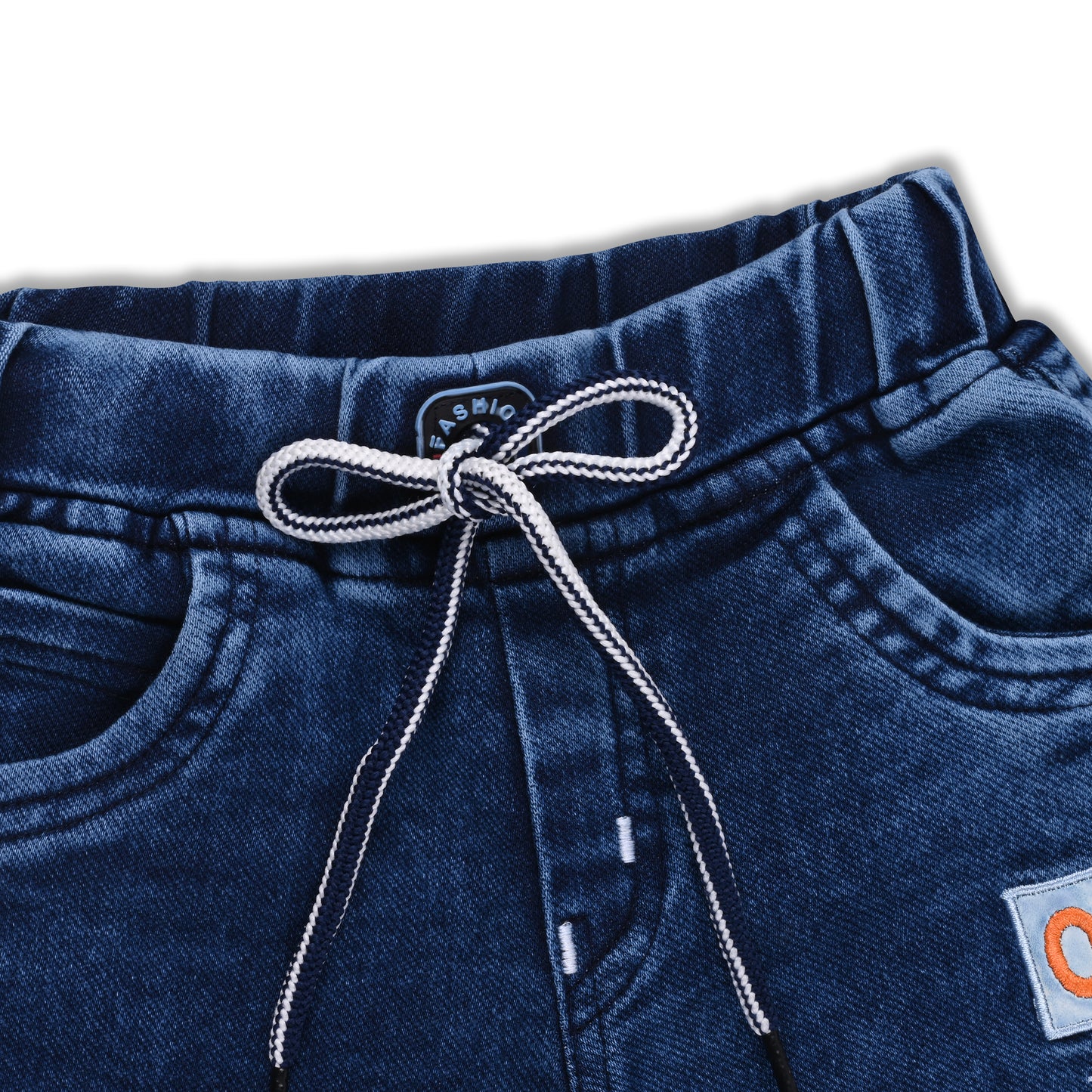 Boys’ Denim Regular Pants with Drawstring Waist & Printed Pattern – Full Length