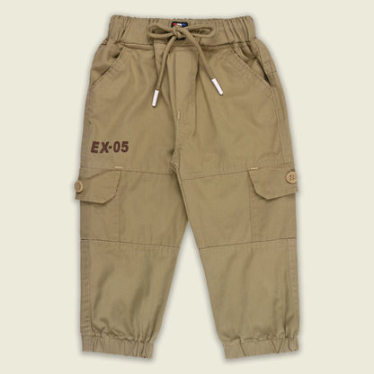 Boys Cotton Denim Cargo Jogger Pants with Drawstring Waist
