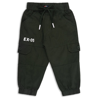 Boys Cotton Denim Cargo Jogger Pants with Drawstring Waist