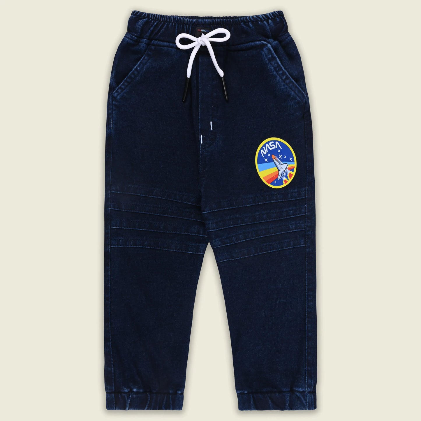 Boys Cotton Denim Jogger Pants with Drawstring – Navy Blue