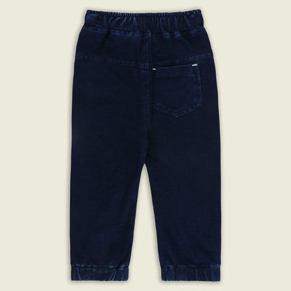 Boys Cotton Denim Jogger Pants with Drawstring – Navy Blue