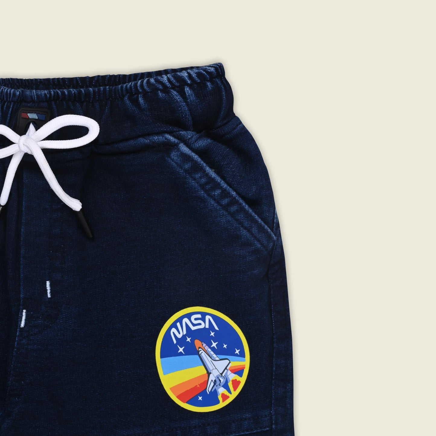 Boys Cotton Denim Jogger Pants with Drawstring – Navy Blue